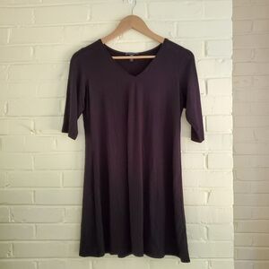 Eileen Fisher Womens Size Small 3/4 Sleeve V-Neck Tunic Top Black